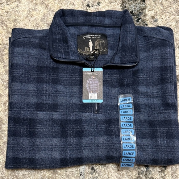 John Wayne Men's Blue Plaid Zip-Up Sweater - Picture 7 of 7